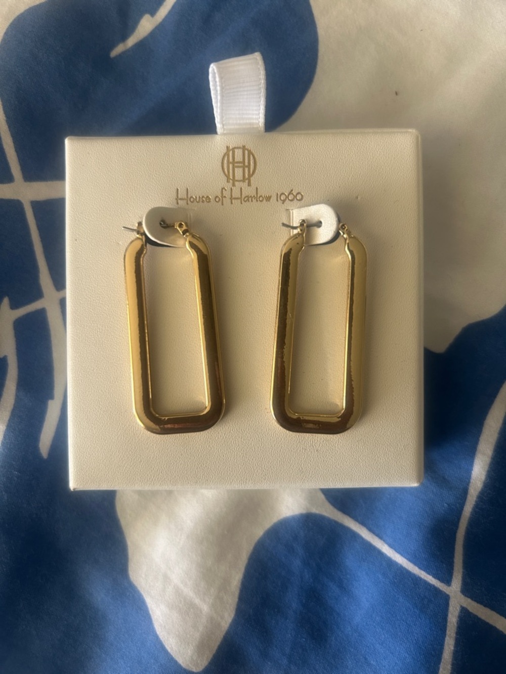 House of Harlow gold plated oblong hoop earrings - Picture 2 of 3